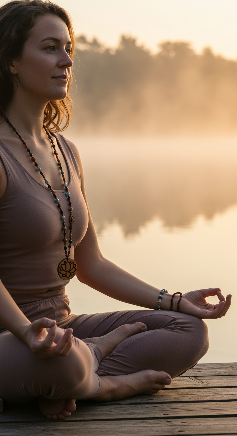 Woman looking at the night sky wearing a cream knit and layered silver celestial necklaces.